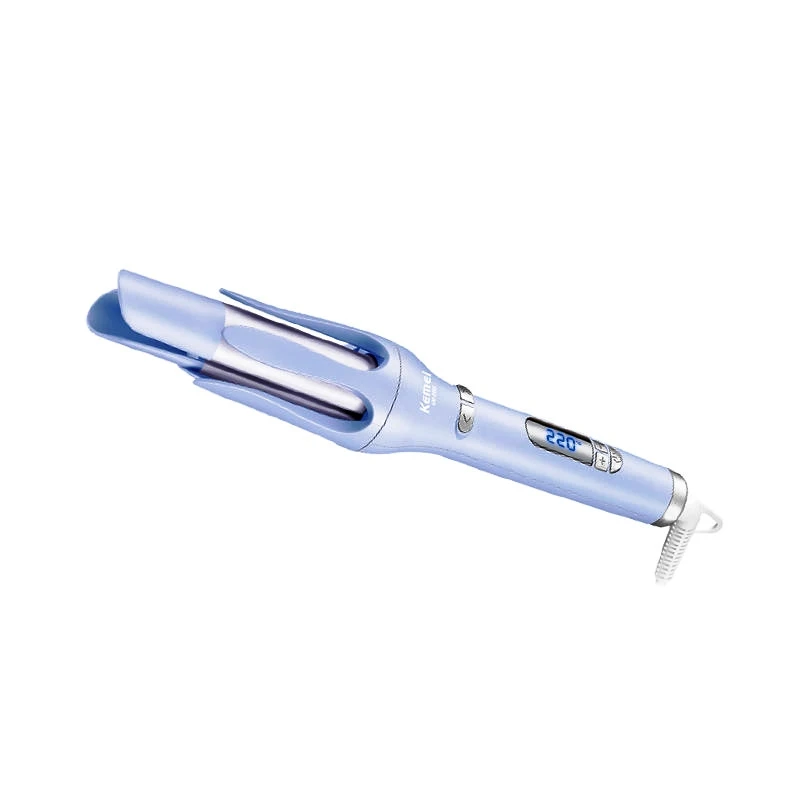 فر کننده و حالت دهنده مو کیمی مدل KM-2063 با قطر میله 32 میلی‌متر، پوشش سرامیک پیشرفته، قابلیت تنظیم دما در بازه 140 تا 220 درجه، صفحه نمایشگر و گرم شدن در 30 ثانیه