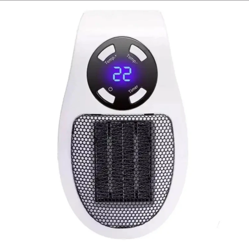 فن هیتر برقی دستی 500 وات مدل Portable heater با تایمر هوشمند و صفحه نمایش LED، کم‌مصرف، سبک و قابل حمل مناسب فضای خانه، اداری، گلخانه و کارگاه