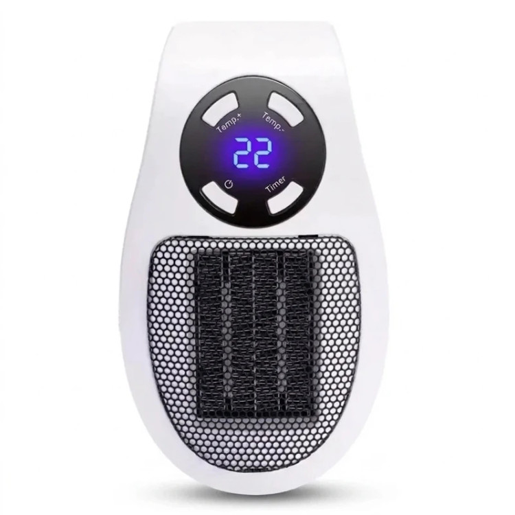 فن هیتر برقی دستی 500 وات مدل Portable heater با تایمر هوشمند و صفحه نمایش LED، کممصرف، سبک و قابل حمل مناسب فضای خانه، اداری، گلخانه و کارگاه
