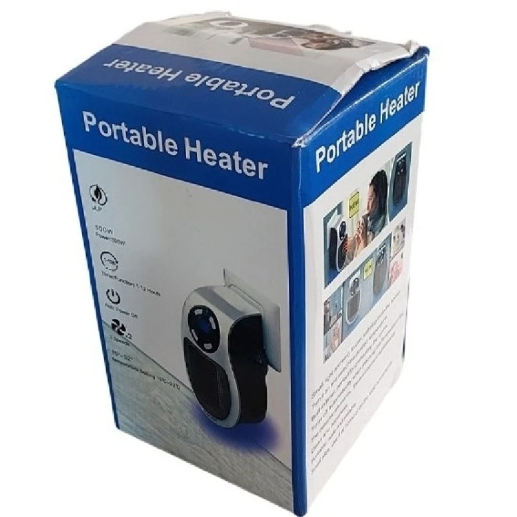 فن هیتر برقی دستی 500 وات مدل Portable heater با تایمر هوشمند و صفحه نمایش LED، کممصرف، سبک و قابل حمل مناسب فضای خانه، اداری، گلخانه و کارگاه